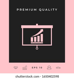 Projector screen with Growing bars graphic. Graphic elements for your design