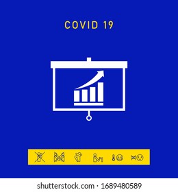 Pantalla del proyector con gráfico de barras de crecimiento. Elementos gráficos para el diseño