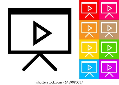 Projector Screen. Icon With Different Color Background