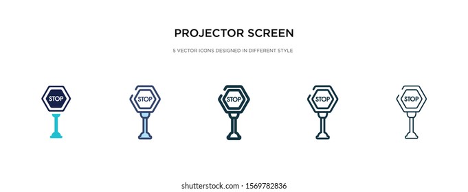 projector screen icon in different style vector illustration. two colored and black projector screen vector icons designed in filled, outline, line and stroke style can be used for web, mobile, ui