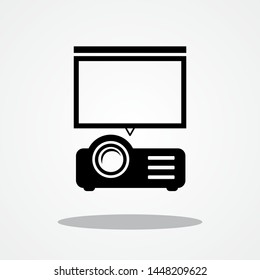 Projector and Projector Screen Icon with Gray Shadow