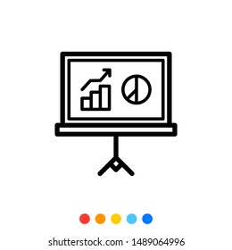 A projector screen icon showing graphs and charts.