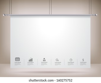 Projector screen on wall, Vector illustration template modern design