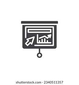 Projector screen with presentation graph vector icon. filled flat sign for mobile concept and web design. Business presentation glyph icon. Symbol, logo illustration. Vector graphics