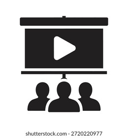 Vector sólido del glifo del símbolo de la presentación de la pantalla del proyector para la audiencia de la conferencia del negocio y la vista pública de la proyección de la película del cine