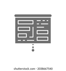 Projektor-Bildschirm mit Präsentation, Tabellen, Grafiken graues Symbol.