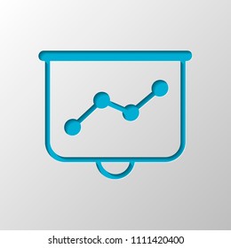 Projector screen for presentations, grow finance graphic. Paper design. Cutted symbol with shadow