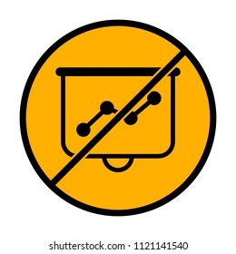 Projector screen for presentations, grow finance graphic. not allowed, black object in warning sign with orange background color
