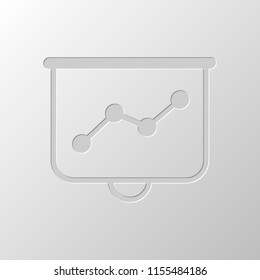 Projector screen for presentations, grow finance graphic. Paper design. Cutted symbol. Pitted style
