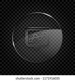 Projector screen for presentations, grow finance graphic. Icon in circle glass bubble on dark transparent grid. Glass style