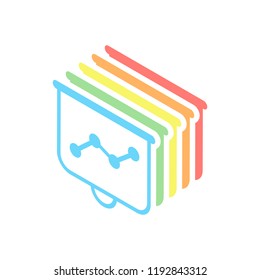 Projector screen for presentations, grow finance graphic. Stack of colorful isometric icons on white background