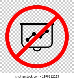 Projector screen for presentations, grow finance graphic. Not allowed, black object in red warning sign with transparent background