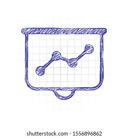 Projector screen for presentations, grow finance graphic. Hand drawn sketched picture with scribble fill. Blue ink. Doodle on white background