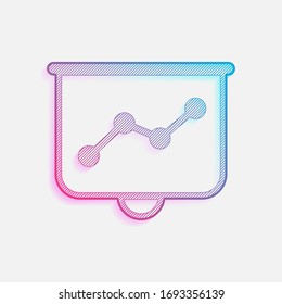 Projector screen for presentations, grow finance graphic. Colored logo with diagonal lines and blue-red gradient. Neon graphic, light effect