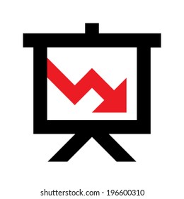 Projector screen with red arrow vector icon