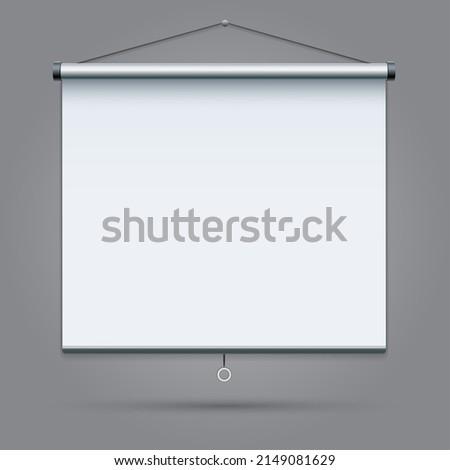 Projector screen. School video screen board, empty realistic business projects screenboard, projection screening a-board equipment, network web projectors blank whiteboard