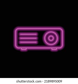 Projector simple icon vector. Flat design. Purple neon on black background.ai