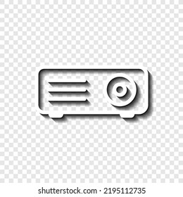 Projector simple icon vector. Flat design. White with shadow on transparent grid. 