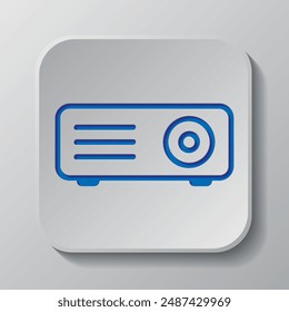 Projector simple icon vector. Flat design. Paper cut design. Cutted blue symbol with shadow. Gray badge button, gray background.ai