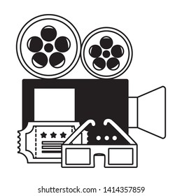 projector ticket 3d glasses strip film cinema movie vector illustration