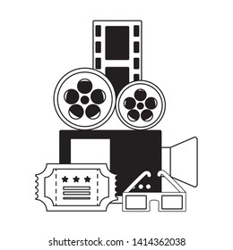 projector ticket 3d glasses strip film cinema movie vector illustration