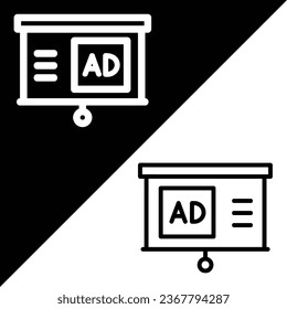 Projector Vector Icon, Outline style icon, from Advertisement icons collection, isolated on Black and white Background.