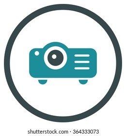 Projector vector icon. Style is bicolor flat circled symbol, soft blue colors, rounded angles, white background.