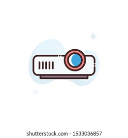 Projector vector illustration. Outline filled advertising and media icons.