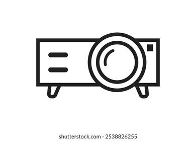 Ilustración del icono de la línea del Vector del proyector sobre fondo blanco.