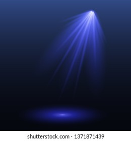 Projector vertical light effect. Blue studio spotlight . Shine theater projector beam template for your creative designVector illustration EPS10