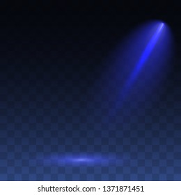 Projector vertical light effect. Blue studio spotlight . Shine theater projector beam template for your creative designVector illustration EPS10