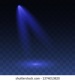 Projector vertical light effect. Blue studio spotlight . Shiny background. Spotlight. 