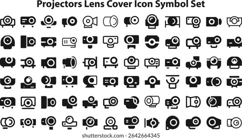 Projectors lens cover icon Symbol Set collection, sketches, logo illustrations, web symbols, outline style pictograms package isolated on white background. Vector graphics. stock illustration