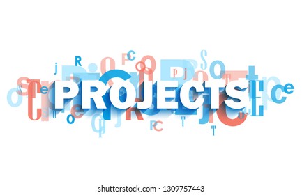 PROJECTS blue and coral typographic banner 