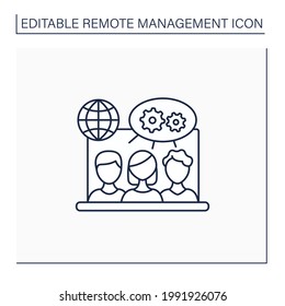Projects collaborating line icon. Common thoughts, plans. Non-toxic workplace. Labor division between all participants. Remote management concept.Isolated vector illustration. Editable stroke