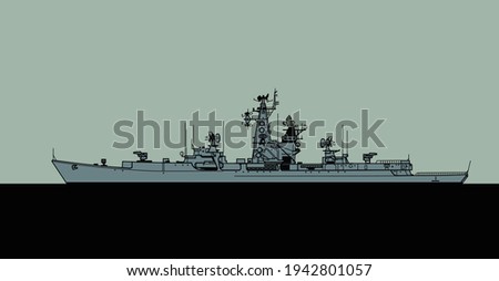 Projekt 1134. Kresta I class cruiser. Soviet guided missile cruiser. Admiral Zozulya. Vector image for illustrations and infographics.