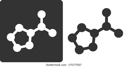 Proline amino acid molecule, flat icon style. Carbon, nitrogen and oxygen atoms shown as circles.