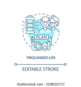 Prolonged life turquoise concept icon. Extend lifespan. Healthy diet advantages abstract idea thin line illustration. Isolated outline drawing. Editable stroke. Arial, Myriad Pro-Bold fonts used