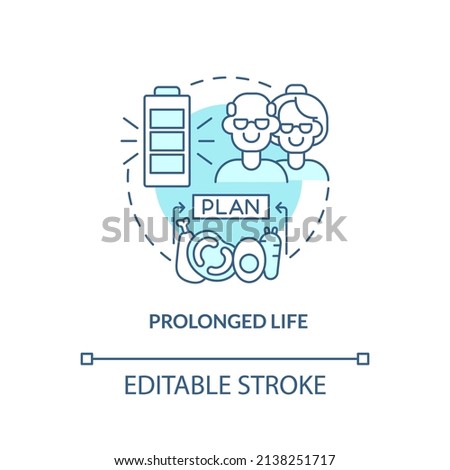 Prolonged life turquoise concept icon. Extend lifespan. Healthy diet advantages abstract idea thin line illustration. Isolated outline drawing. Editable stroke. Arial, Myriad Pro-Bold fonts used