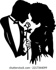 Prom Couple with Rose Illustration