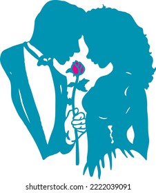 Prom Couple with Rose Vector Illustration