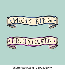 Prom King and Queen Sash. Thin line illustration.