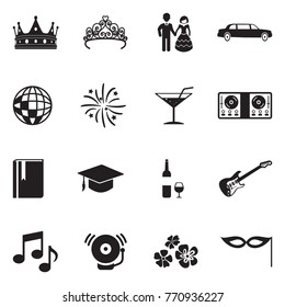 Prom Night Icons. Black Flat Design. Vector Illustration. 