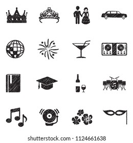 Prom Night Icons. Black Scribble Design. Vector Illustration.