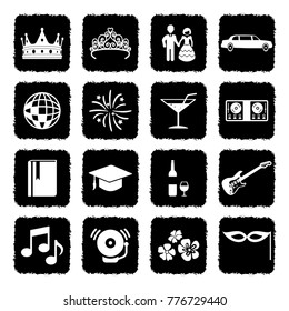 Prom Night Icons. Grunge Black Flat Design. Vector Illustration. 