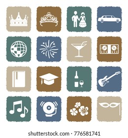 Prom Night Icons. Grunge Color Flat Design. Vector Illustration. 