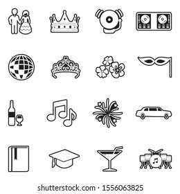 Prom Night Icons. Line With Fill Design. Vector Illustration.