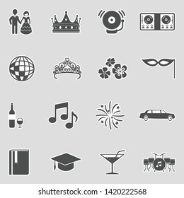 Prom Night Icons. Sticker Design. Vector Illustration.