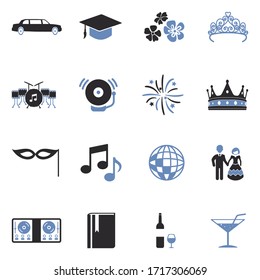 Prom Night Icons. Two Tone Flat Design. Vector Illustration.