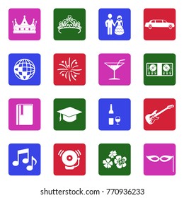 Prom Night Icons. White Flat Design In Square. Vector Illustration. 